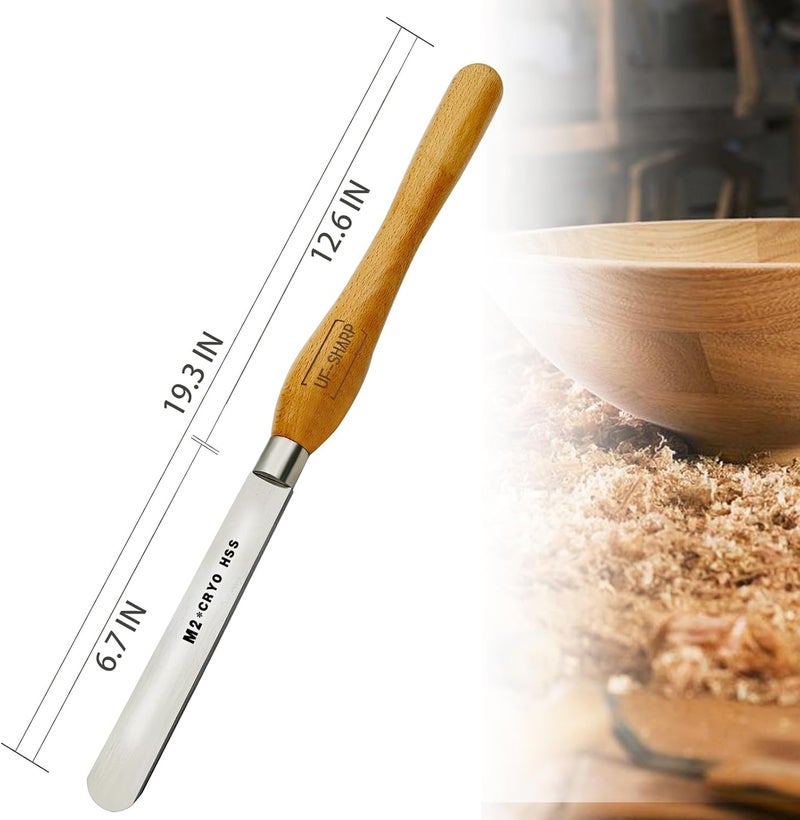 UF-SHARP 1 inch Round Nose Scraper, M2 Cryo High Speed Steel Wood Turning Tools with Beech Wood Handle - Image 2